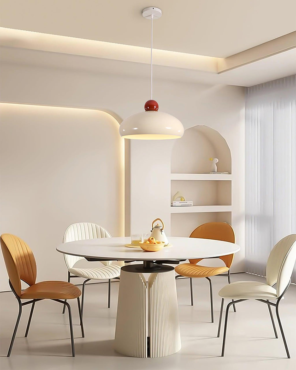 Pendant Light Dome Shade White Red