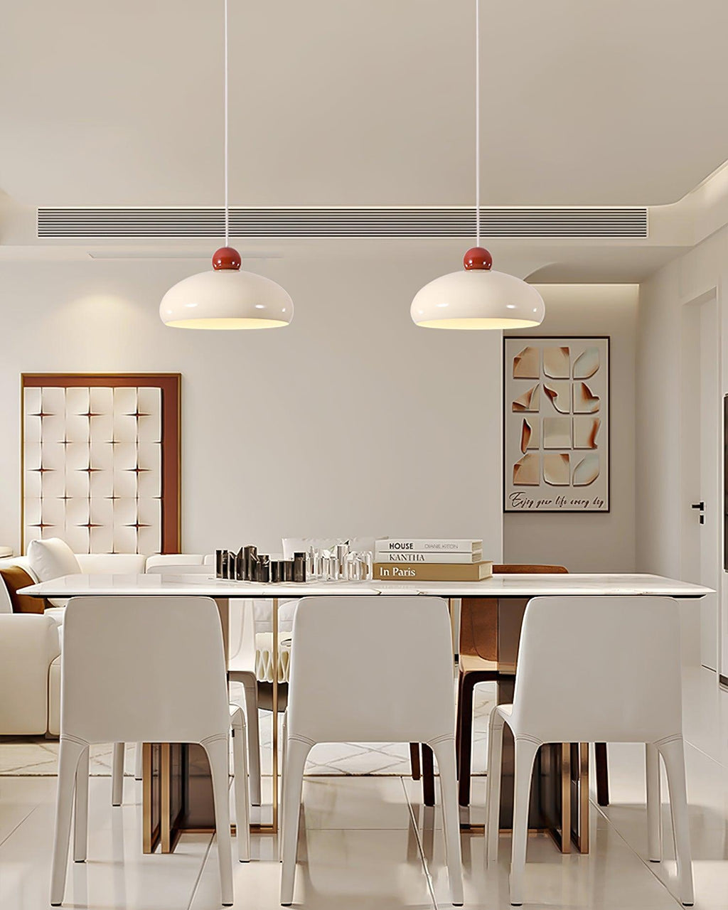 Pendant Light Dome Shade White Red