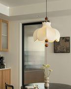 Pendant Lamp Fabric Shade Wood Accents Vintage for Living Room