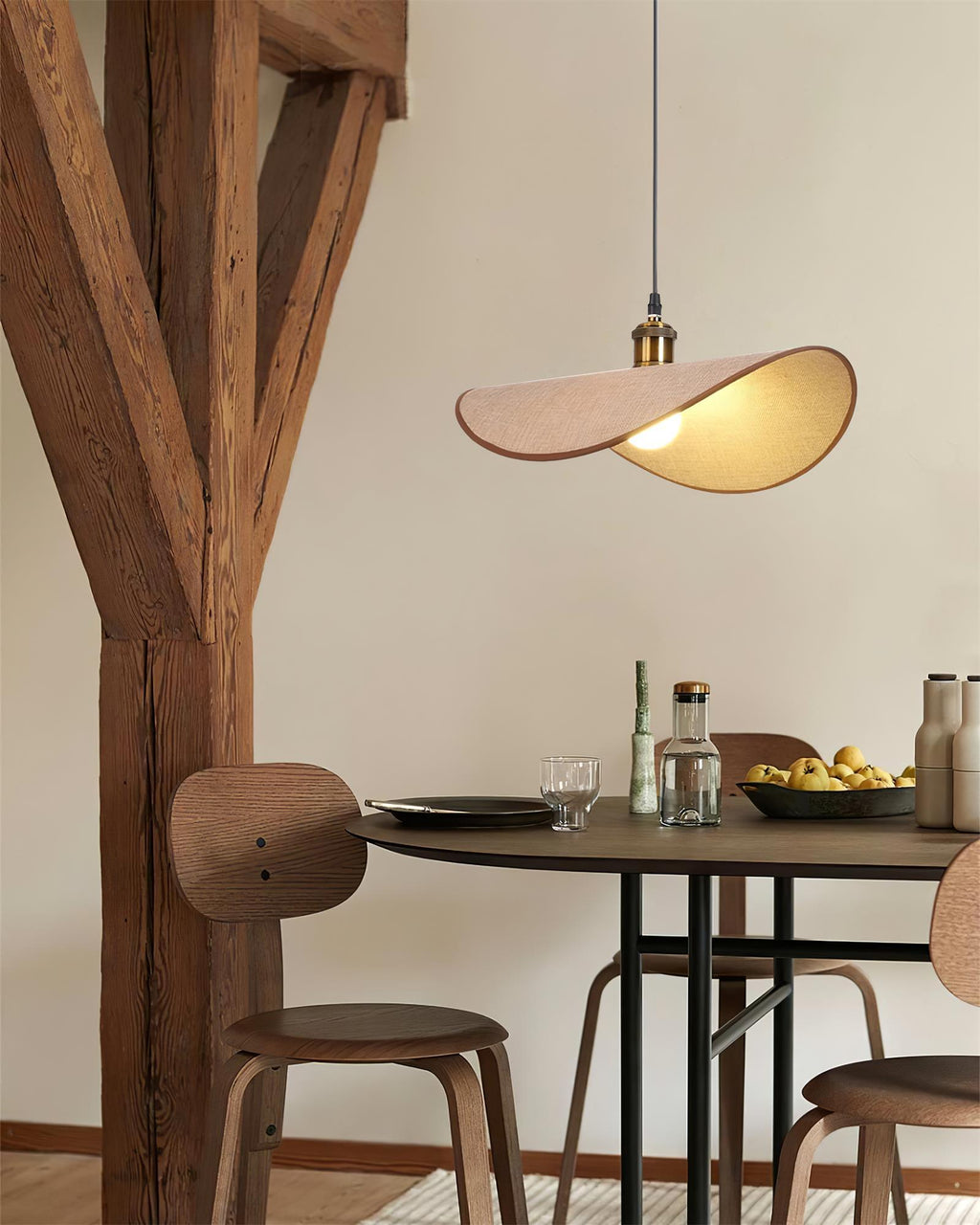 Pendant Lamp Linen Fabric Shade Wood