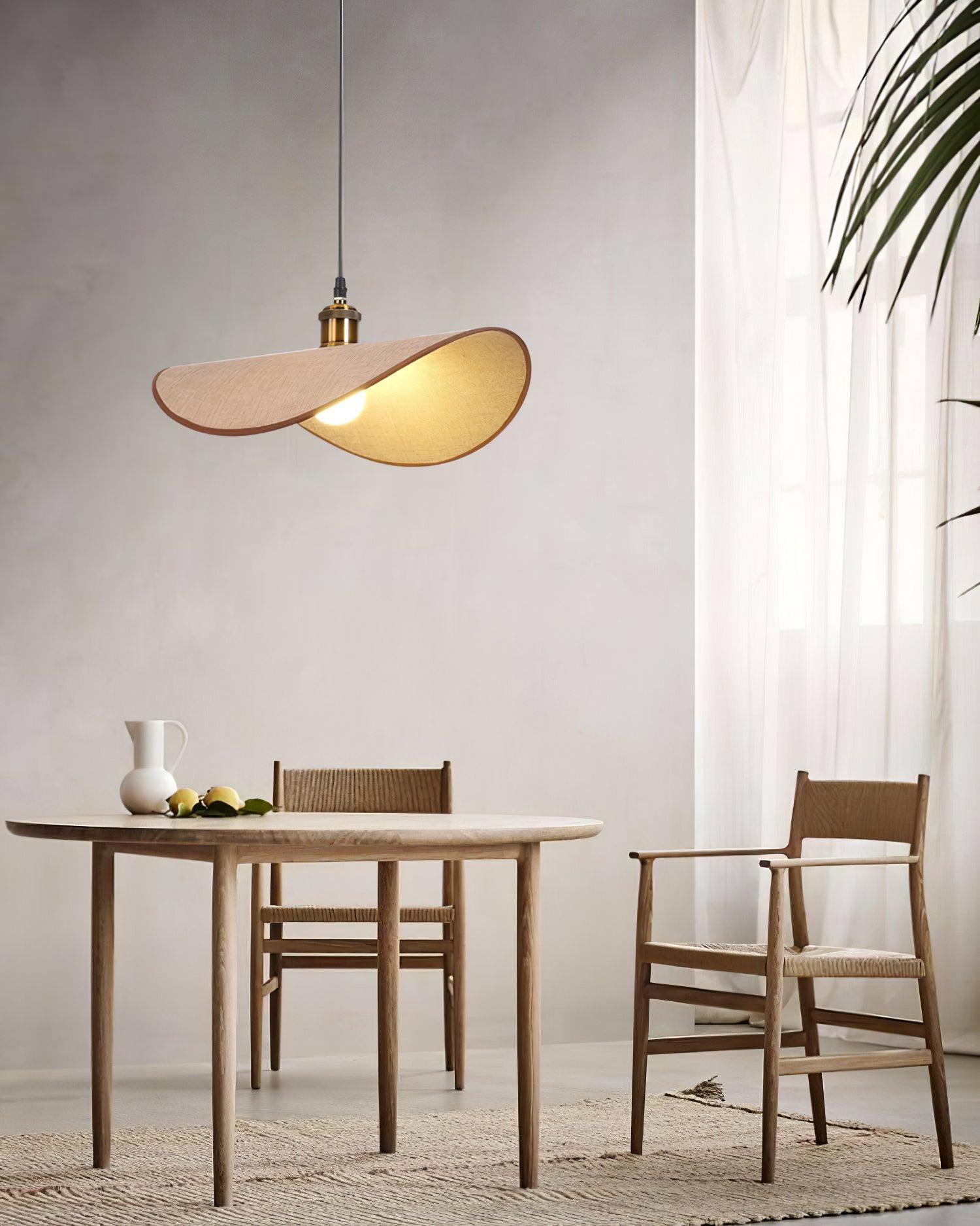 Pendant Lamp Linen Fabric Shade Wood
