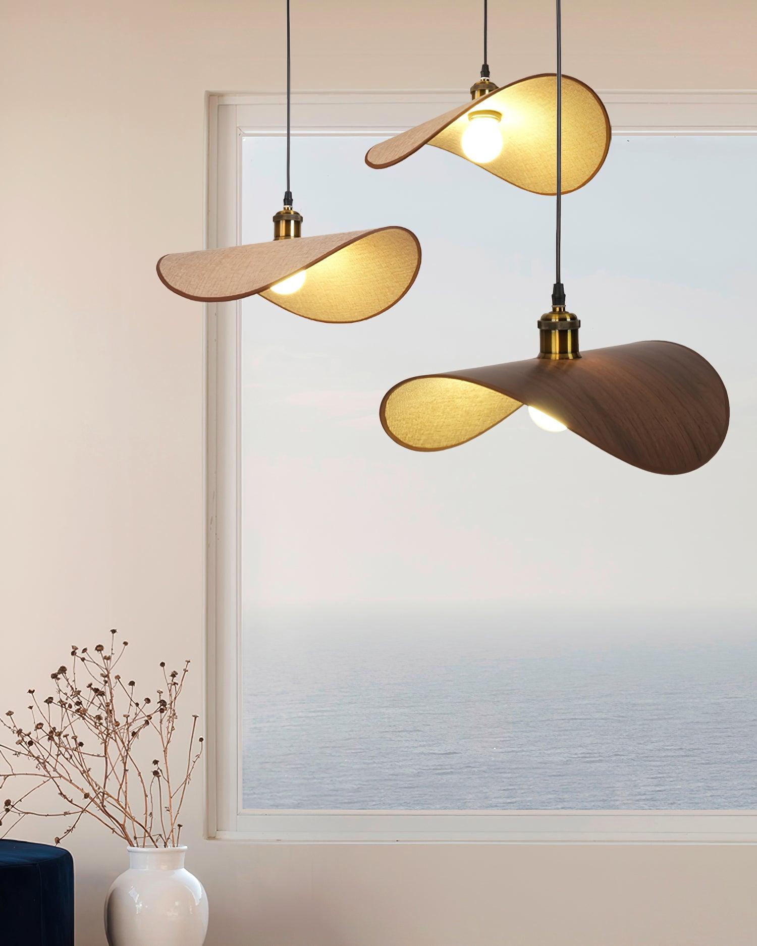 Pendant Lamp Linen Fabric Shade Wood