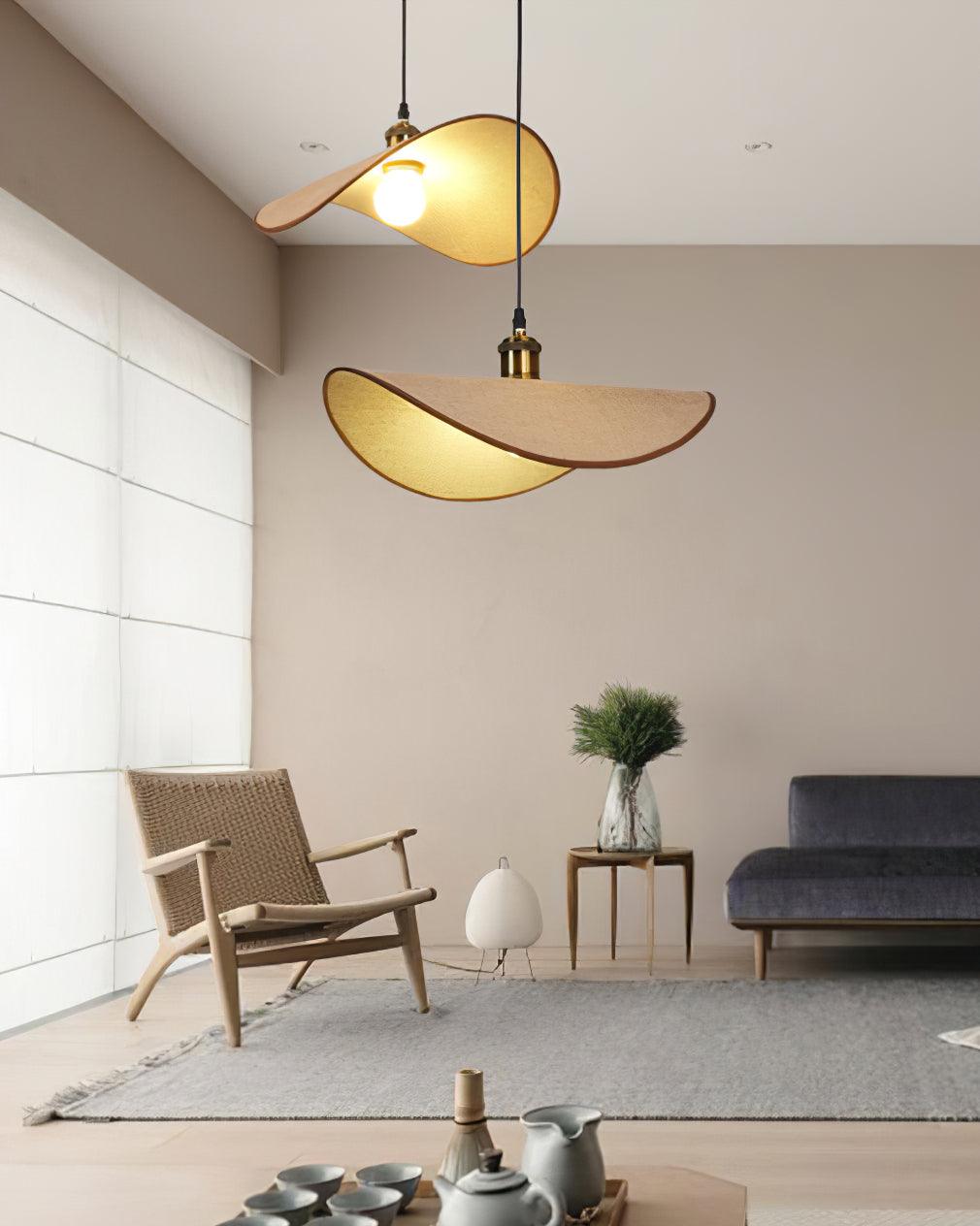 Pendant Lamp Linen Fabric Shade Wood