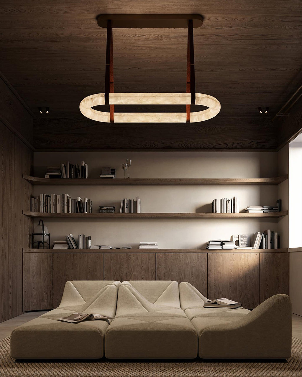 Kurve Chandelier Alabaster Ring Artificial leather
