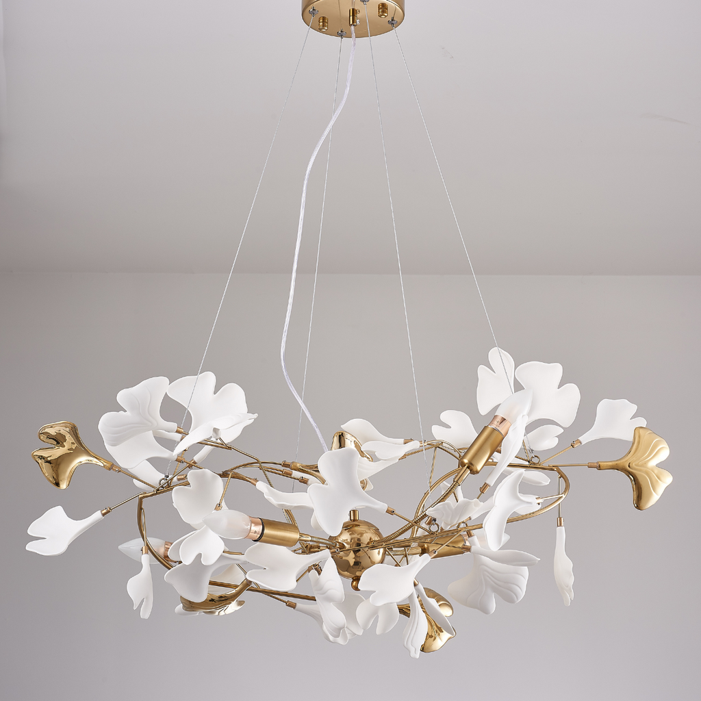 Olivia Luxury Ceramic Chandelier Large Foyer, Gingko leaf, Living Room