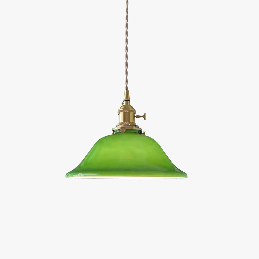 Valentina Rustic Vintage LED Pendant Light Green Copper Glass Dining Room