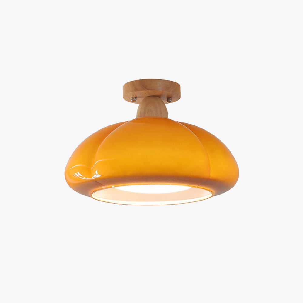 Valentina Modern LED Flush Mount Ceiling Light Glass Wood Living Room