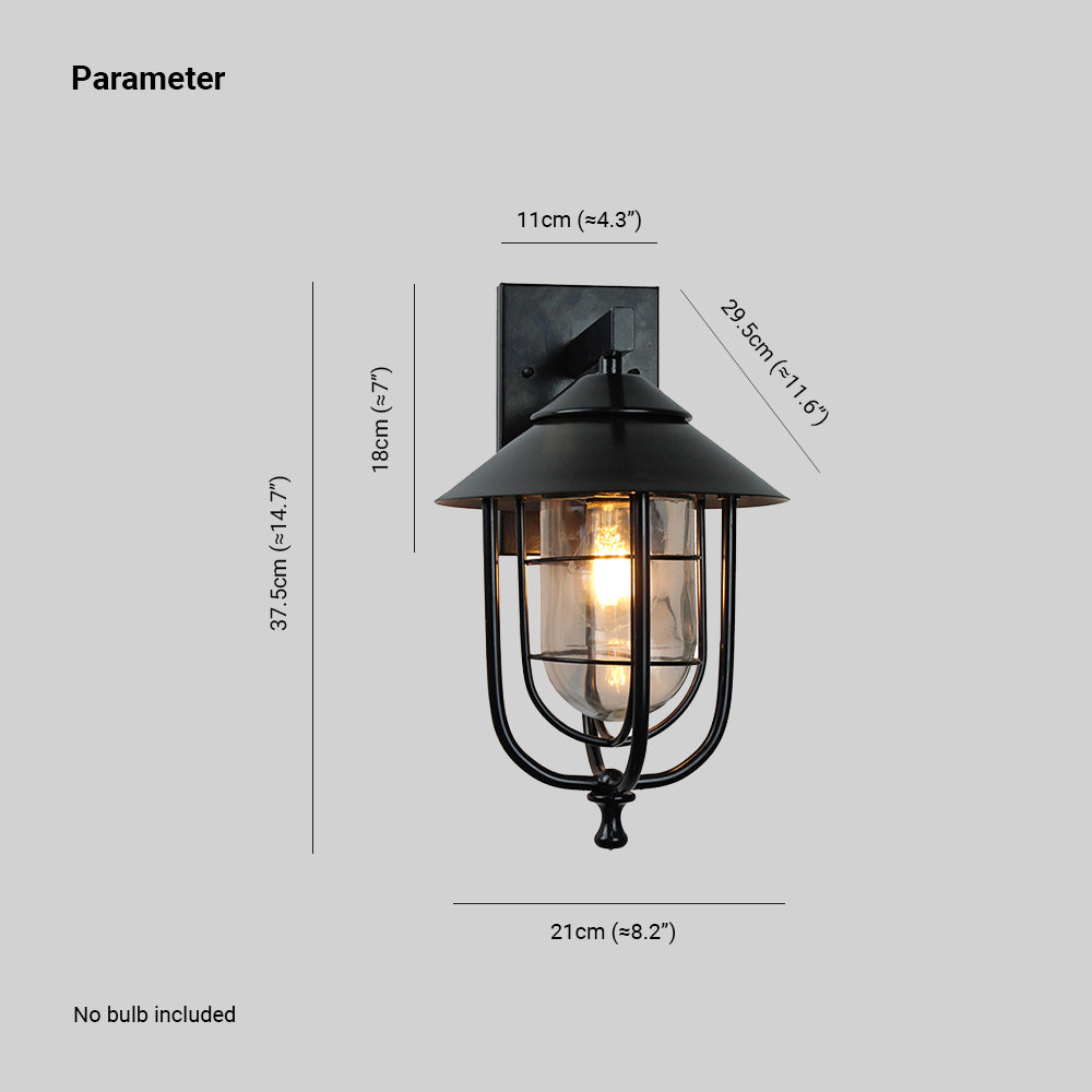 Ray Vintage Lantern Shaped Metal Outdoor Wall Lamp, Black