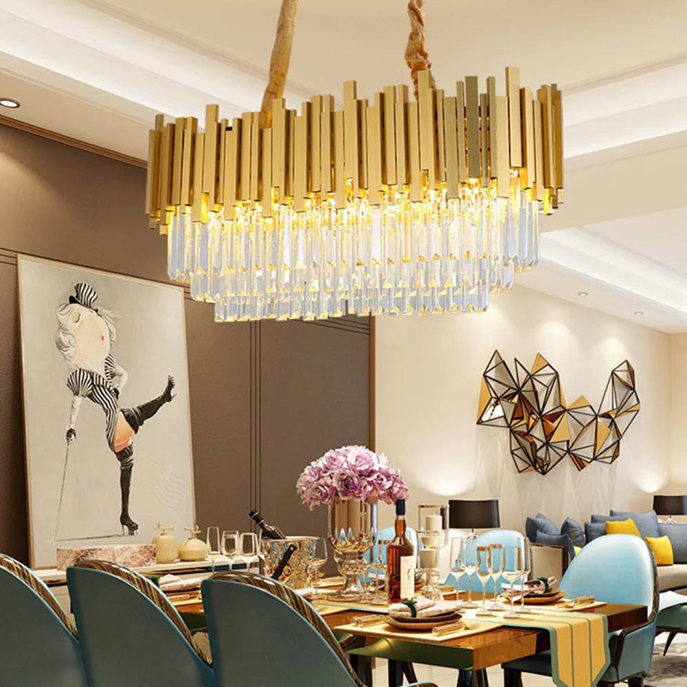 Kristy Nordic Postmodern Luxury Gold Crystal Chandelier for Dining Room & Living Room