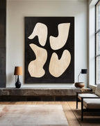 Organic Shape Black Warm Beige Oil Painting