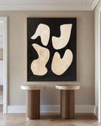 Organic Shape Black Warm Beige Oil Painting
