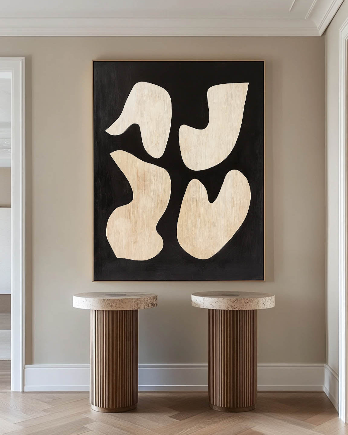 Organic Shape Black Warm Beige Oil Painting
