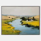 Rustic River Valley Oil Painting Golden Wildflower