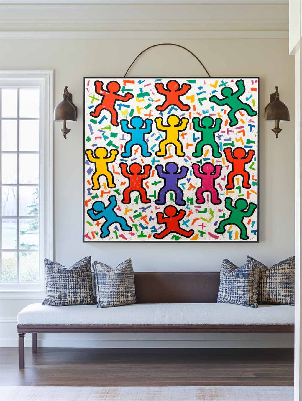 Pop Art Dancing Figures Colorful Celebration Oil Painting