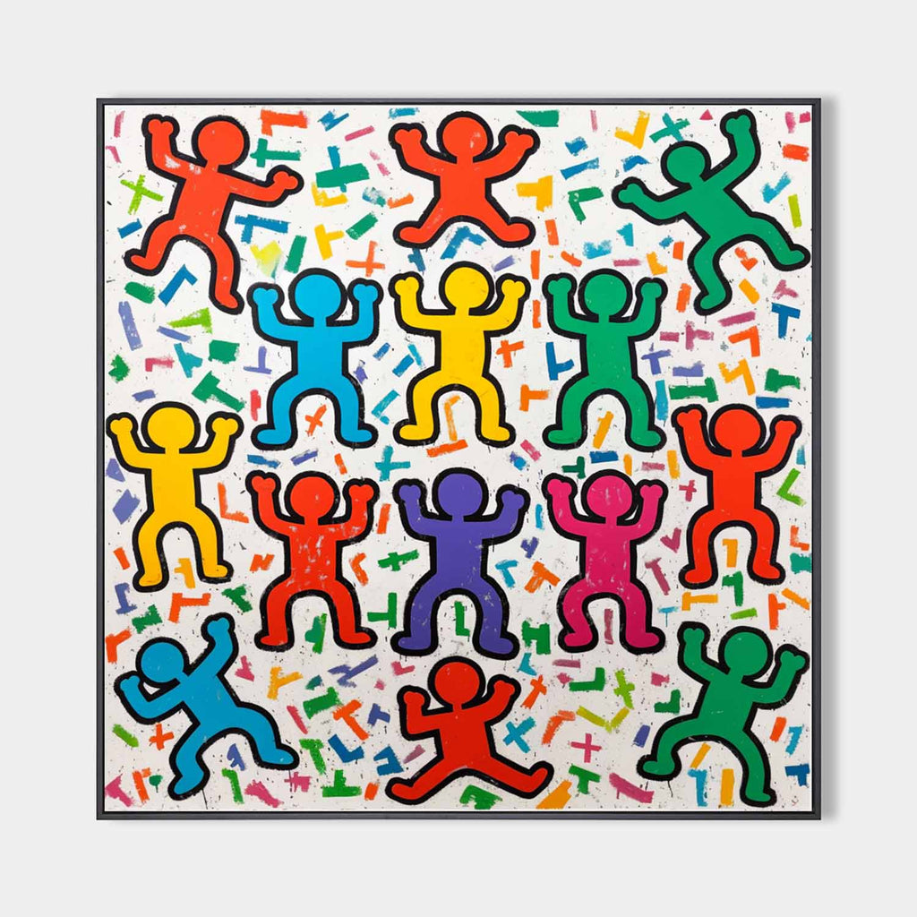 Pop Art Dancing Figures Colorful Celebration Oil Painting