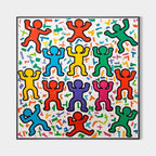 Pop Art Dancing Figures Colorful Celebration Oil Painting
