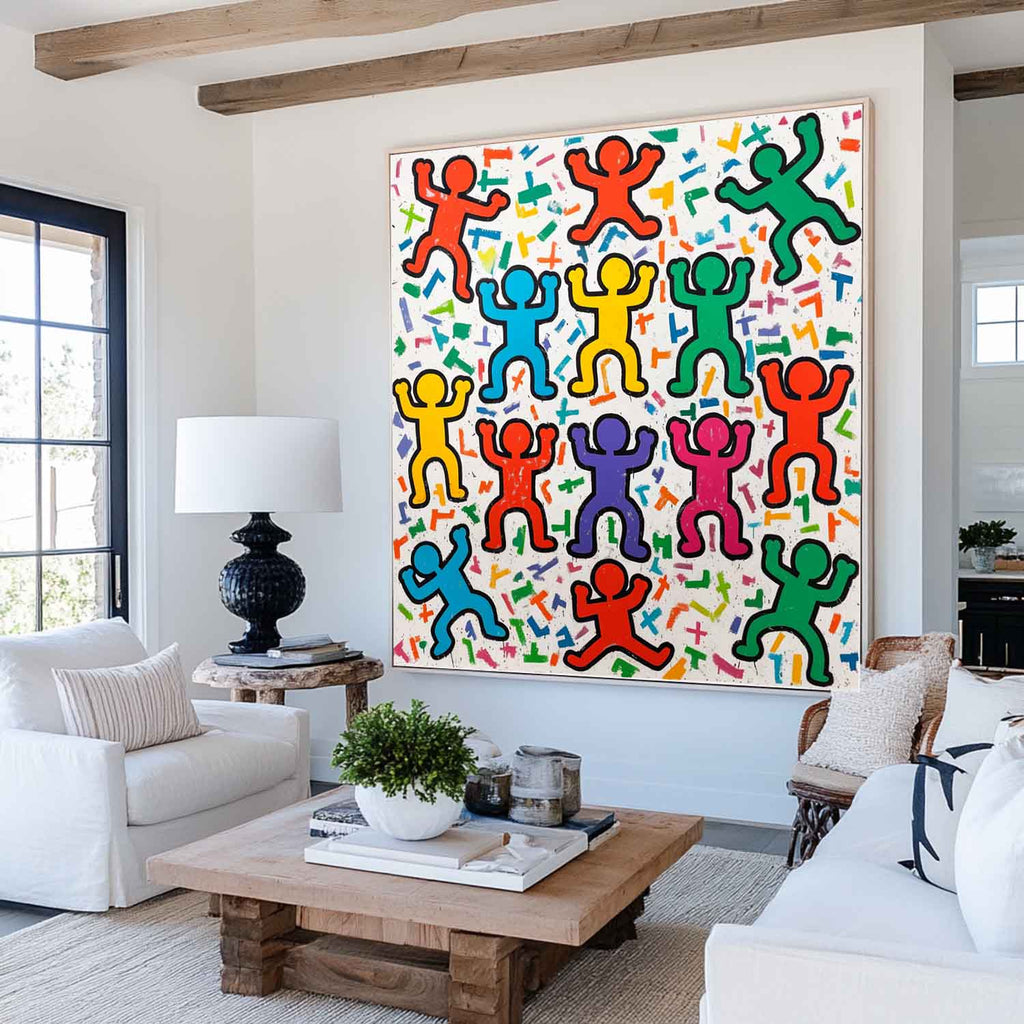 Pop Art Dancing Figures Colorful Celebration Oil Painting