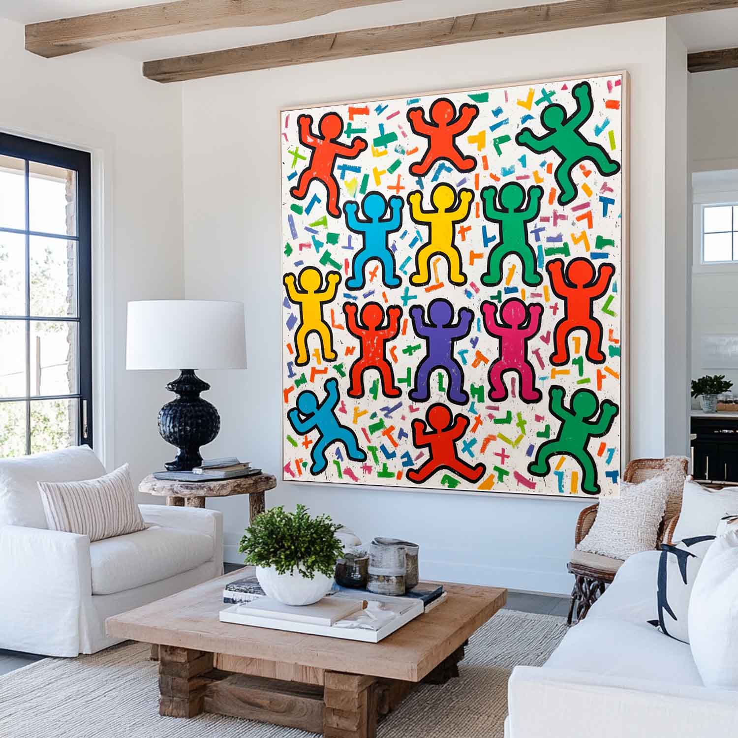 Pop Art Dancing Figures Colorful Celebration Oil Painting