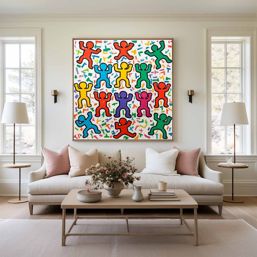 Pop Art Dancing Figures Colorful Celebration Oil Painting