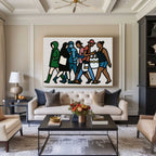 Diverse Urban Crowd Pop Art Painting Bold Line