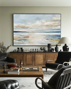 Tranquil Coastal Seascape Oil Painting Soft Blue