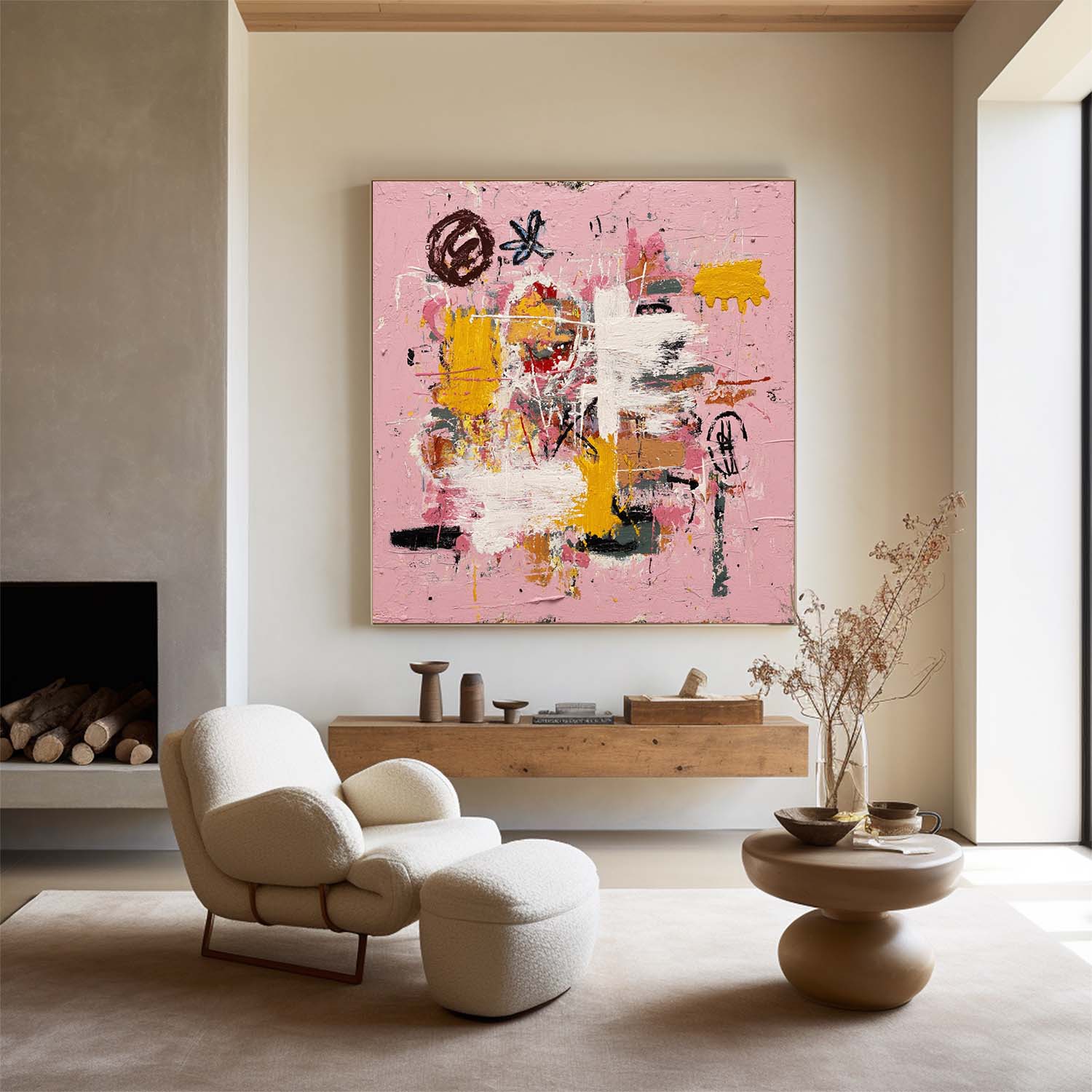 Textured Pink Abstract Expressionist Painting