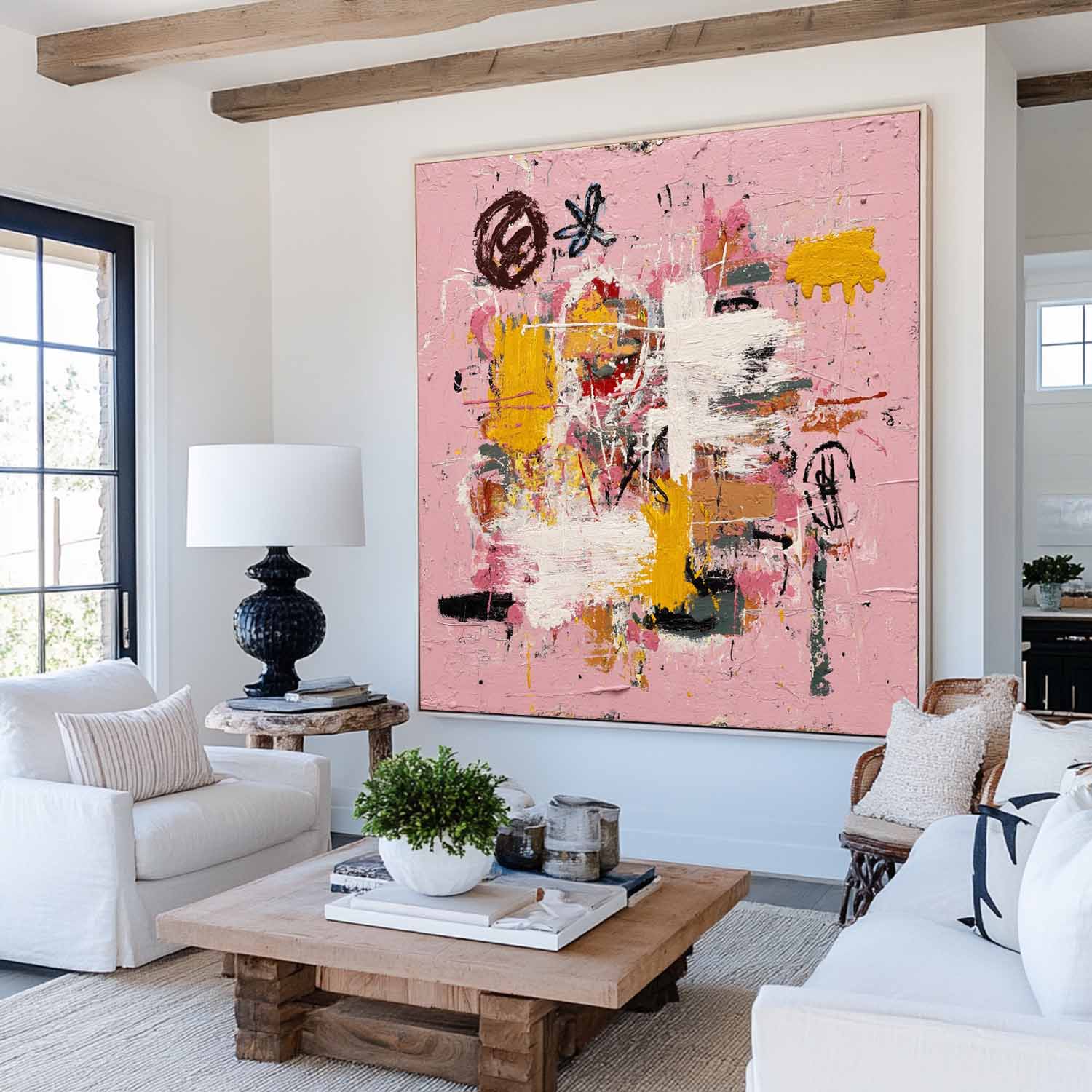 Textured Pink Abstract Expressionist Painting