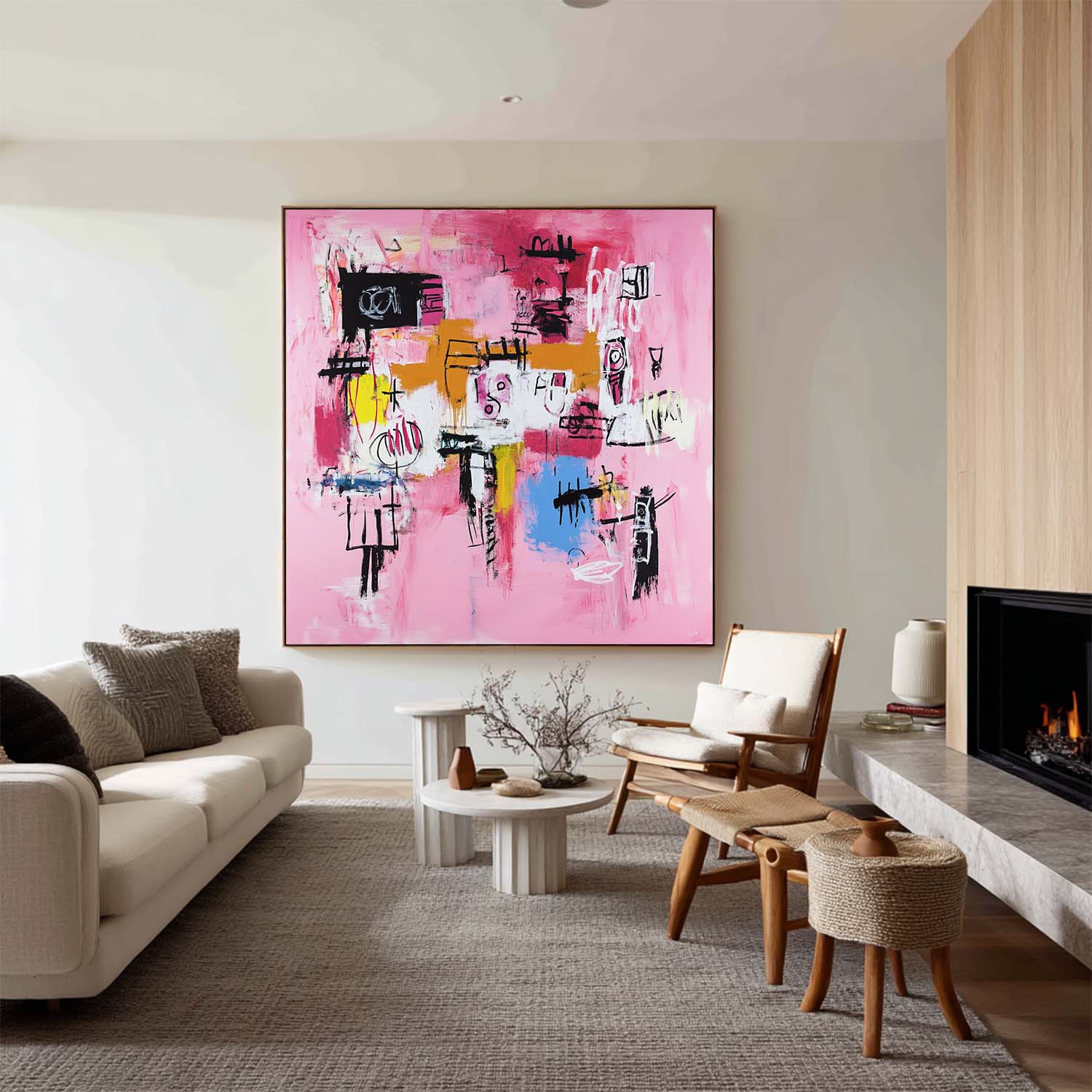 Pink Abstract Expressionist Painting Bold Urban