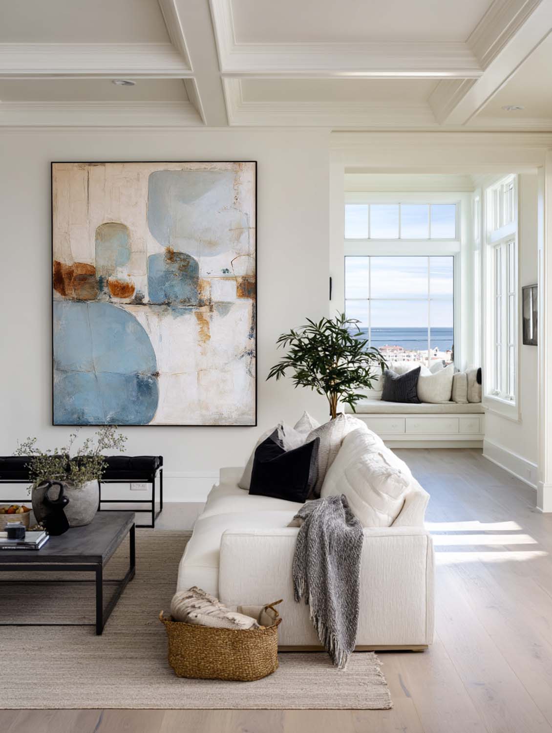 Minimalist Geometric Painting Neutral Blue Beige