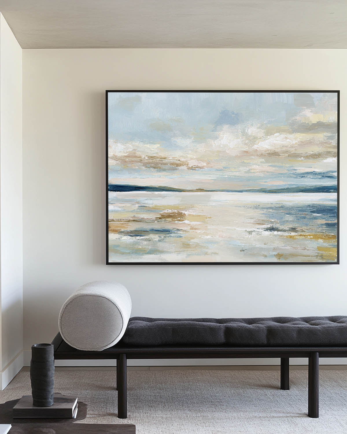 Tranquil Coastal Seascape Oil Painting Soft Blue