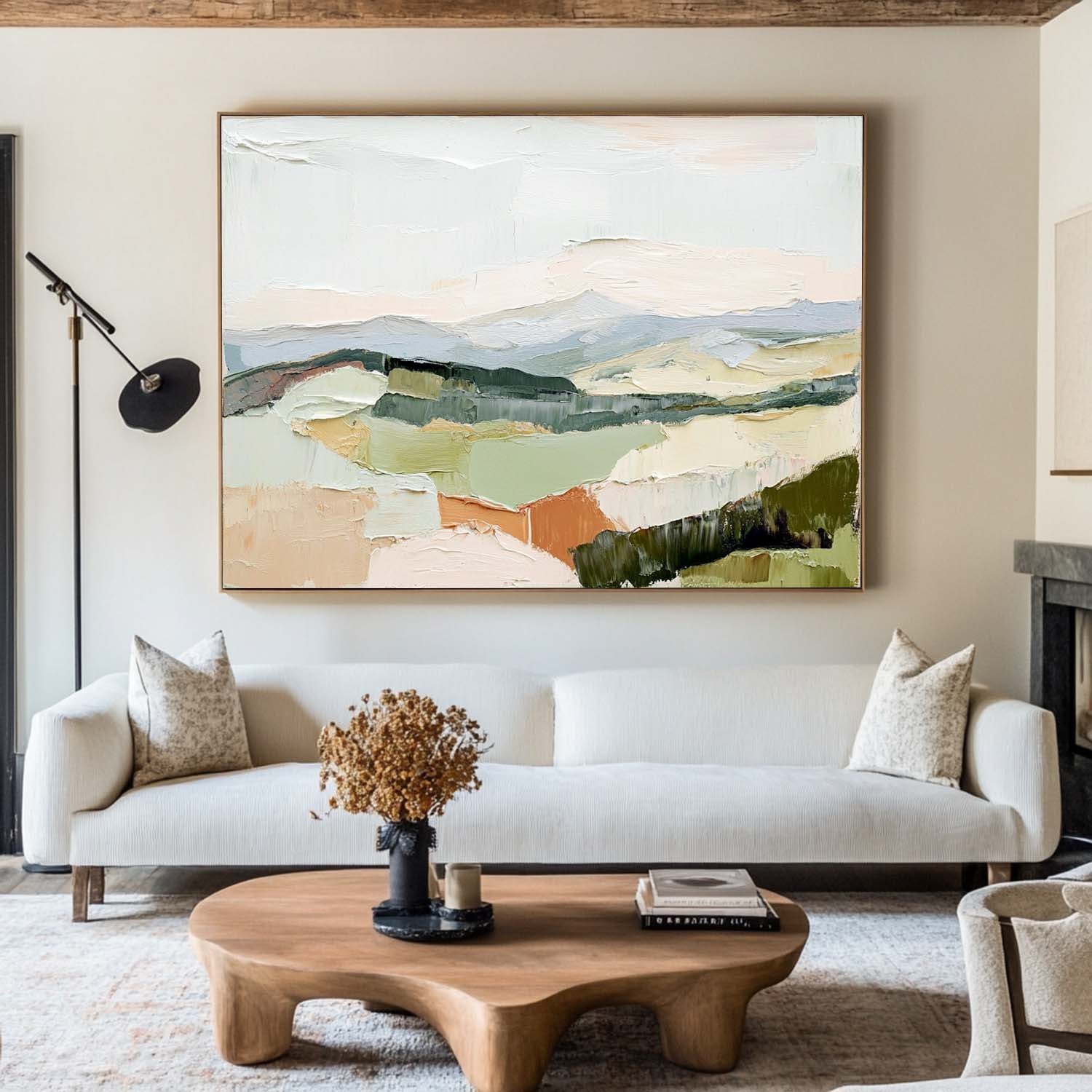 Rolling Hills Landscape Pastel Tones Oil Painting