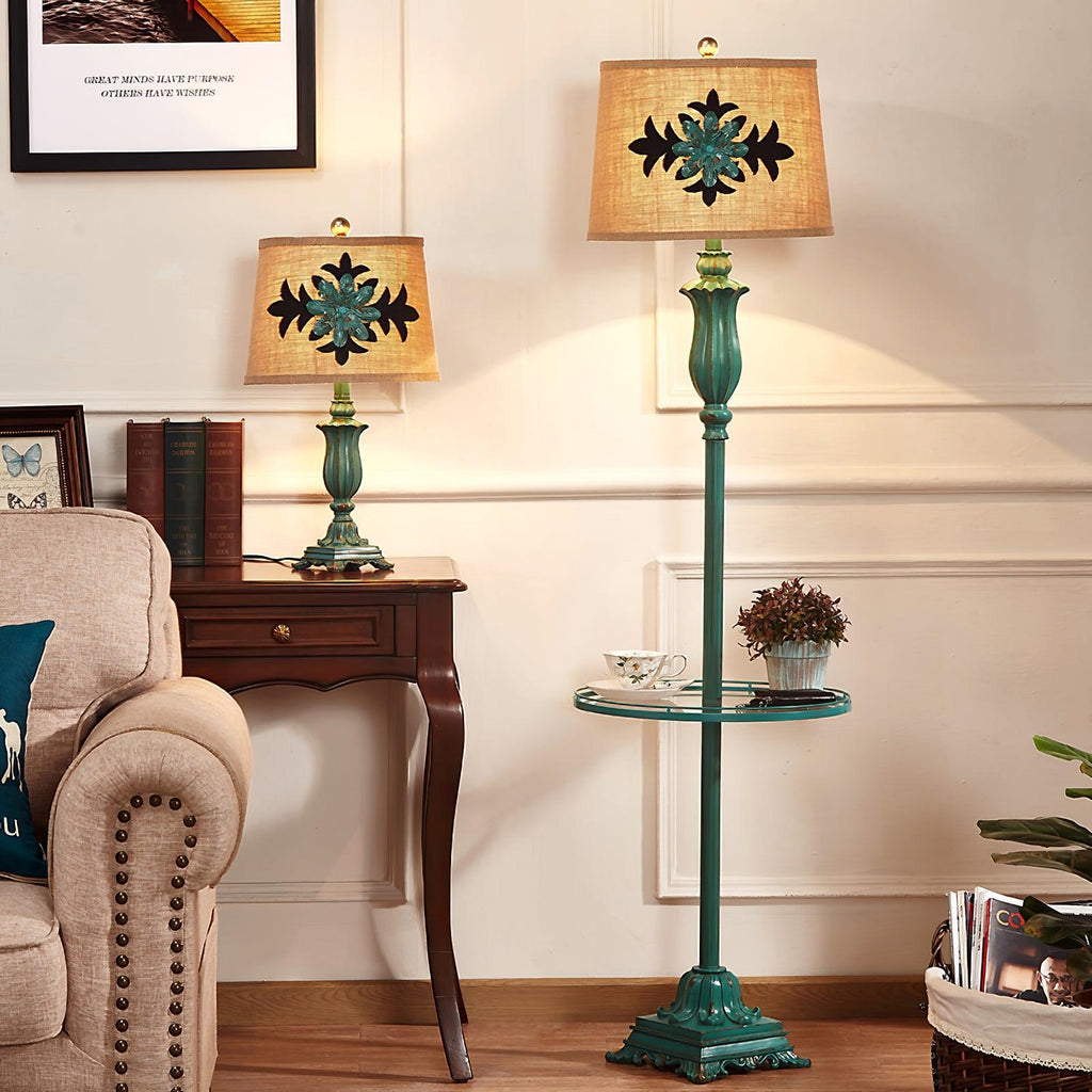 Eryn Floor Lamp Table Vintage, Metal/Resin, Green, Living Room