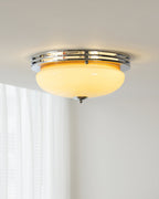 Ceiling Light Metal Canopy and Glass Shade Classic Round Modern