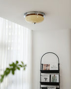 Ceiling Light Metal Canopy and Glass Shade Classic Round Modern