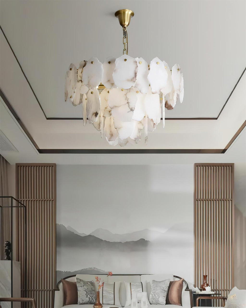 Leon Alabaster Chandelier Layered Stone Slices