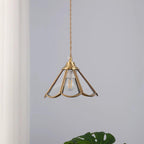 Pendant Lamp Textured Blue Glass Scalloped Brass