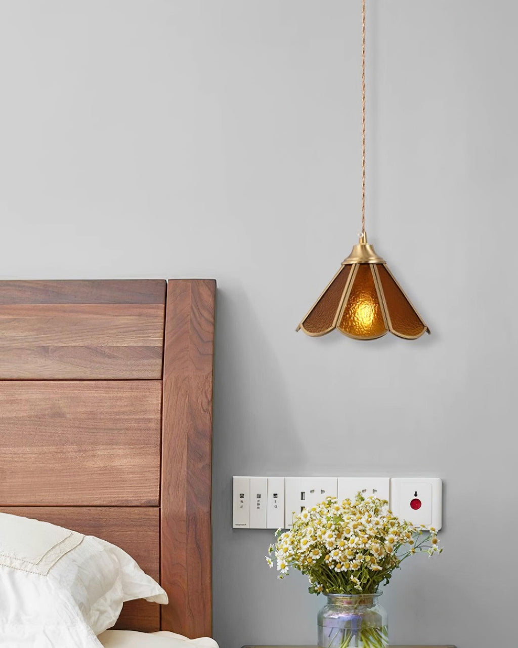 Pendant Lamp Textured Blue Glass Scalloped Brass