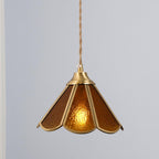 Pendant Lamp Textured Blue Glass Scalloped Brass
