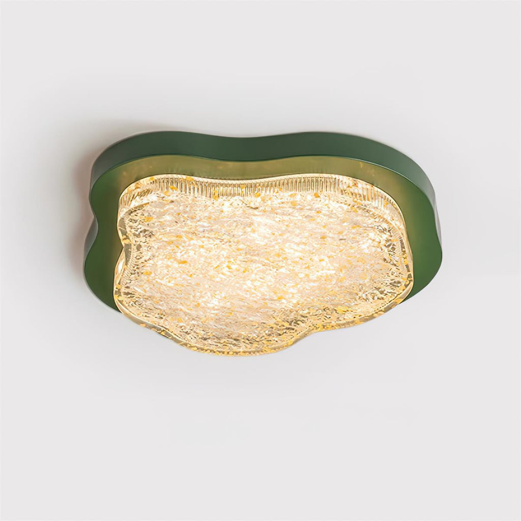 Ceiling Light Irregular Shape Resin Gold Leaf Modern Artistic Green