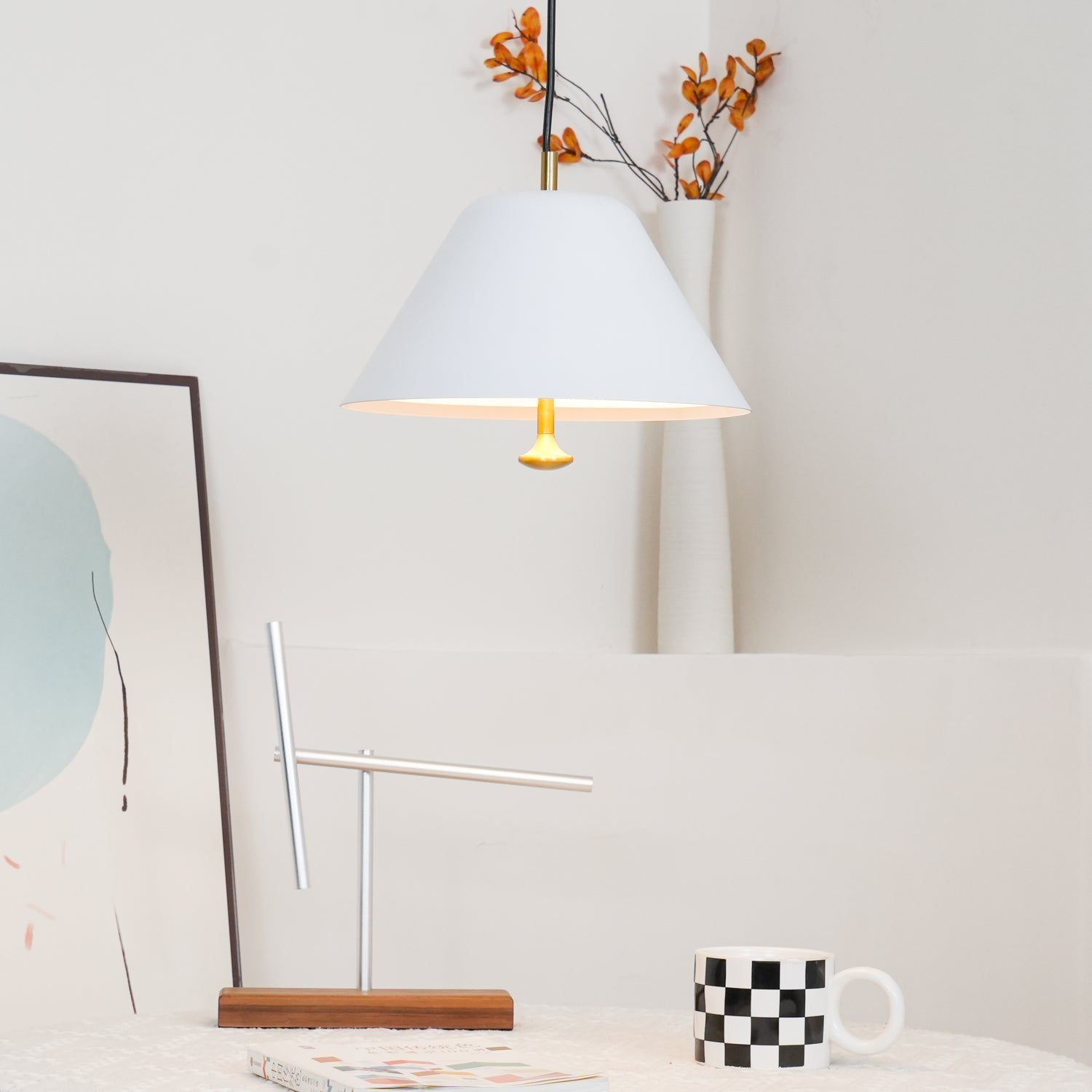 Pendant Lamp Modern Metal Shade in Green and White Minimalist