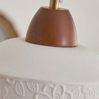 Pendant Lamp Textured Ceramic Drum Walnut Wood Retro