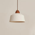Pendant Lamp Textured Ceramic Drum Walnut Wood Retro