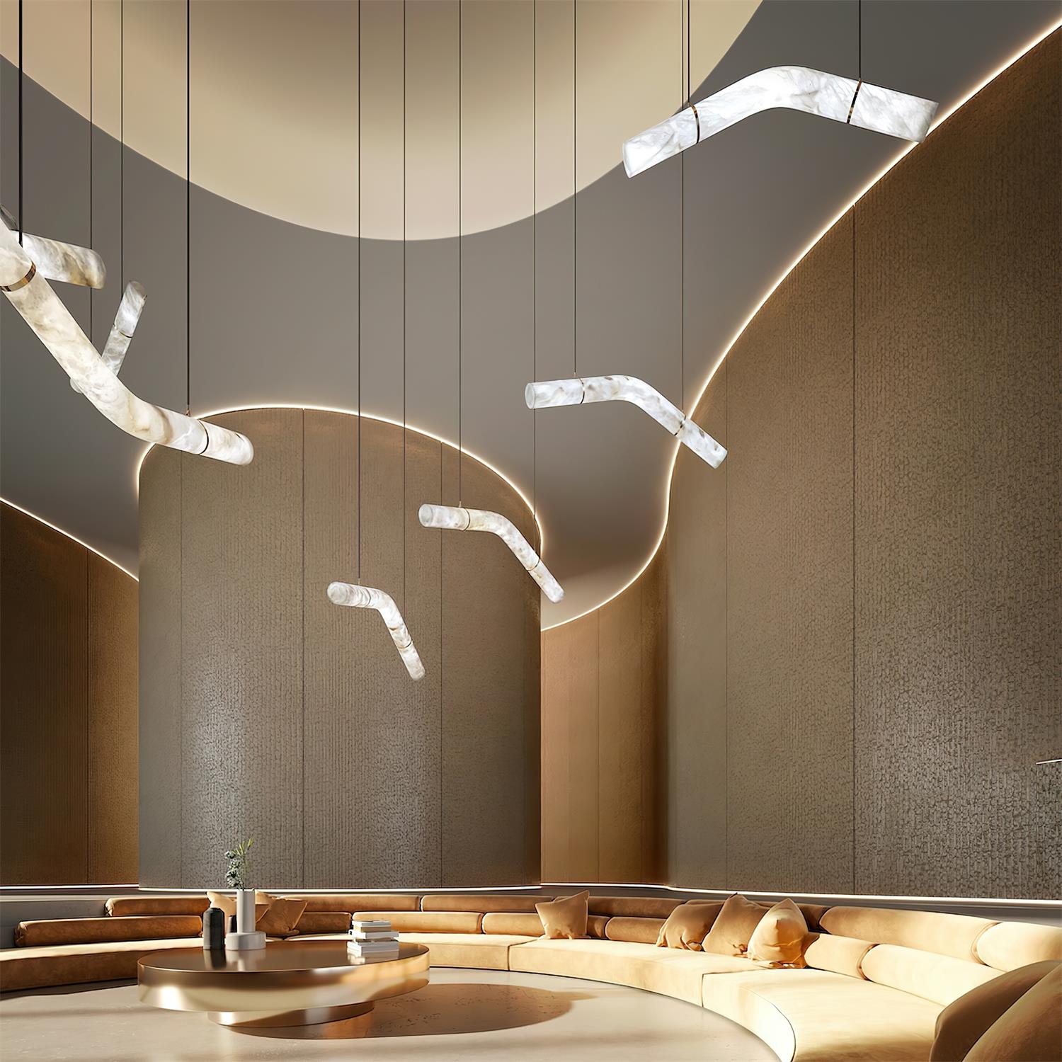 Liberty Chandelier Curved Alabaster Ribbon Silhouette