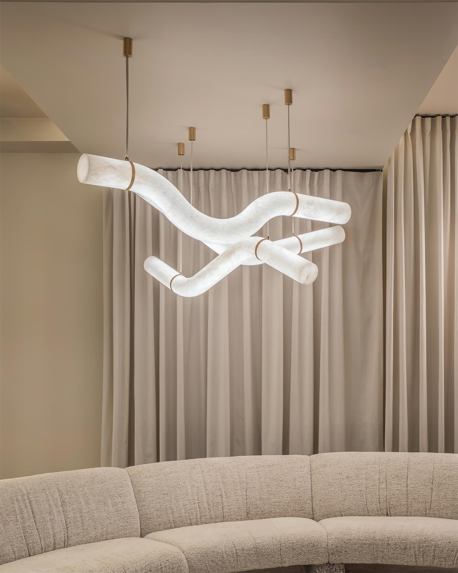 Liberty Chandelier Curved Alabaster Ribbon Silhouette