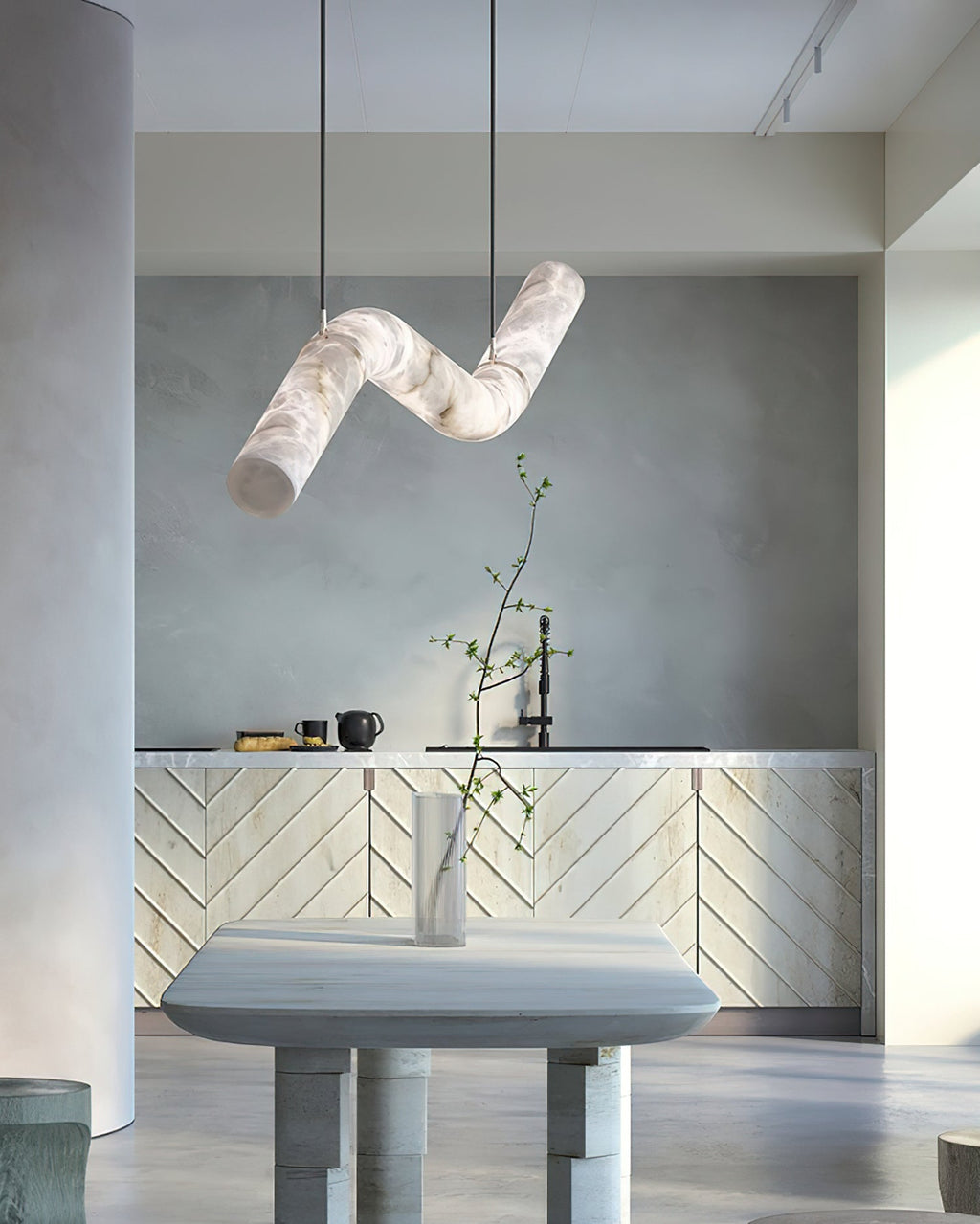 Liberty Chandelier Curved Alabaster Ribbon Silhouette