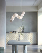 Liberty Chandelier Curved Alabaster Ribbon Silhouette