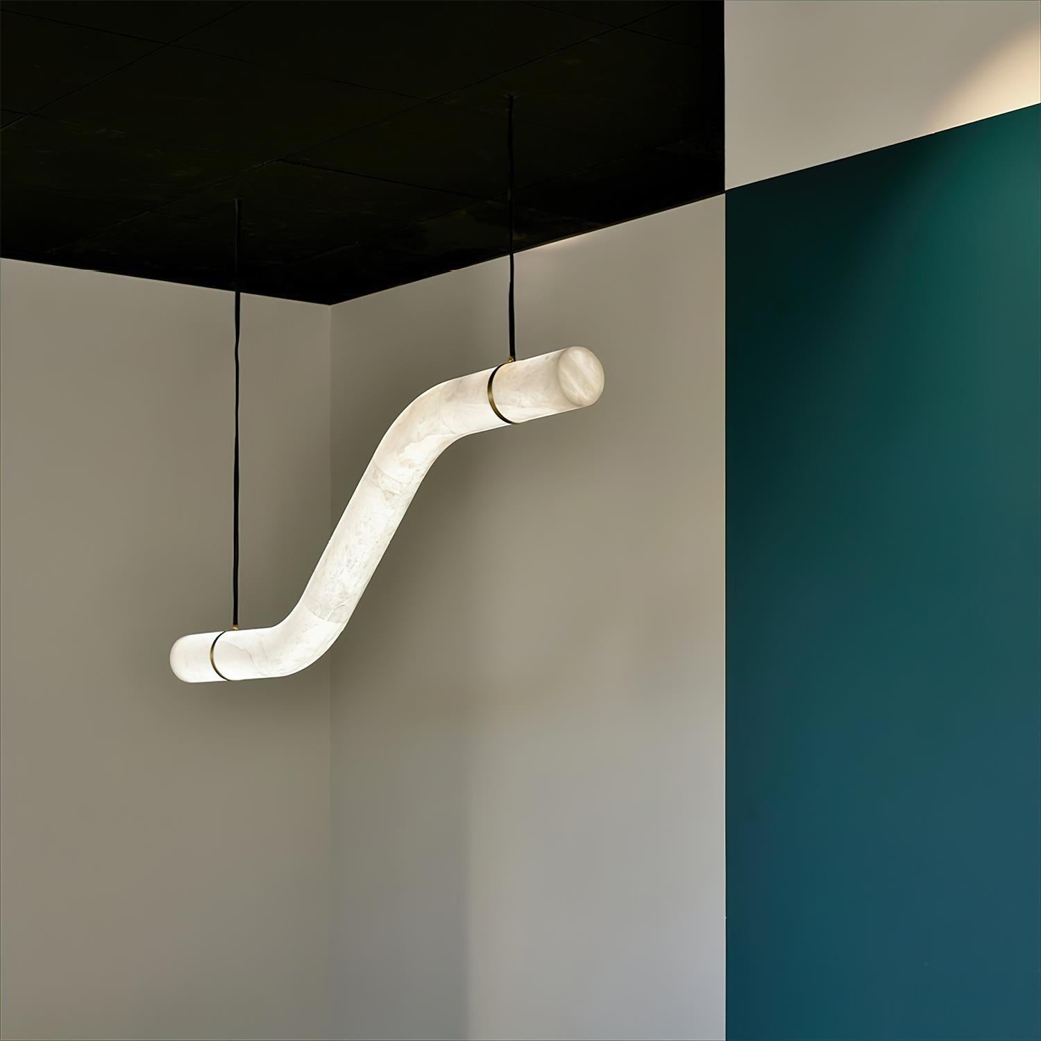 Liberty Chandelier Curved Alabaster Ribbon Silhouette