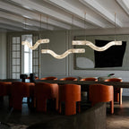 Liberty Chandelier Curved Alabaster Ribbon Silhouette