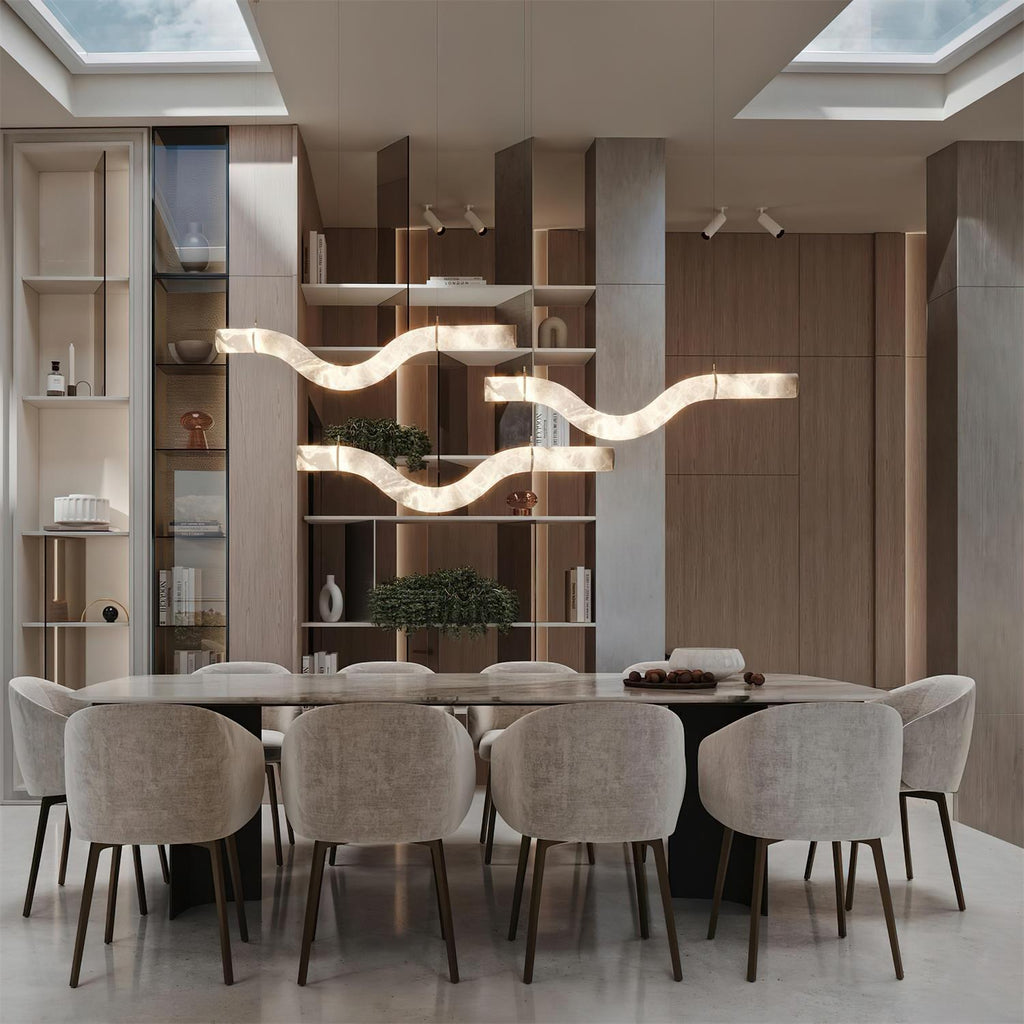 Liberty Chandelier Curved Alabaster Ribbon Silhouette