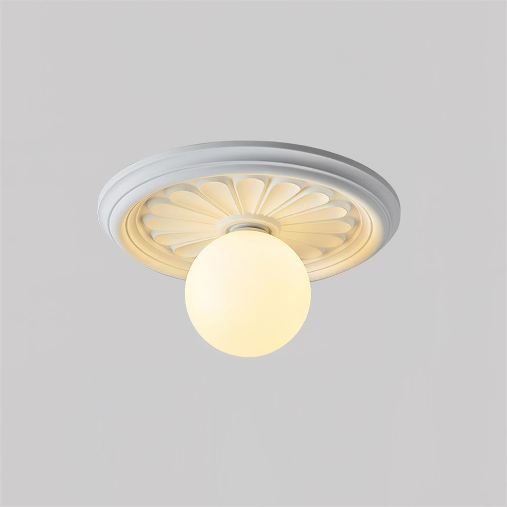 Ivorelle Vintage Carved Ceiling Light with Globe Shade